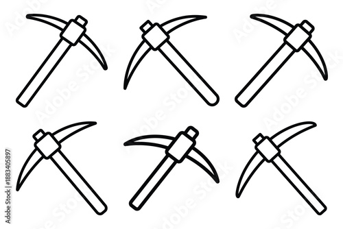 pickaxe tool outline vector icon set. construction simple outline isolated icons collection.Vector flat graphic design illustration.
