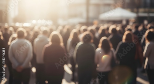 Wallpaper Mural Large crowd of people standing outdoors bathed in sunlight Torontodigital.ca