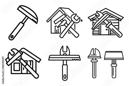 roofing tools outline vector icon set. construction simple outline isolated icons collection.Vector flat graphic design illustration.