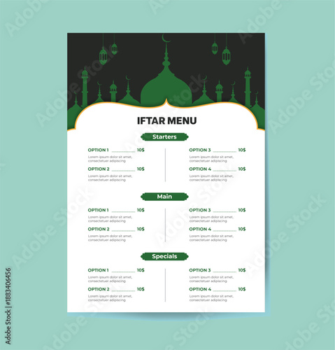 Ramadan Iftar Menu Design Vector in white background 