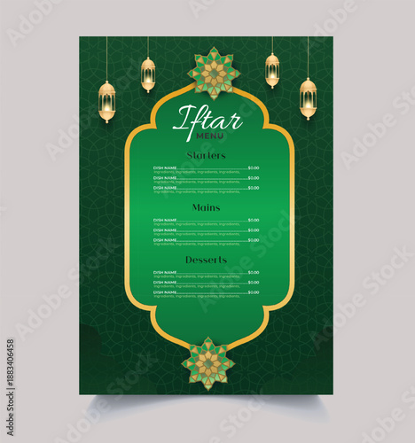 ramadan iftar menu card design for restaurant cafe  fast food  buffet menu with ramadan lantern, ramadan greeting, ramadan wishes, ramadan menu,
