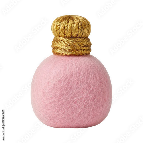 Pink Felted Wool Bottle with Gold Thread Isolated on transpernt background 