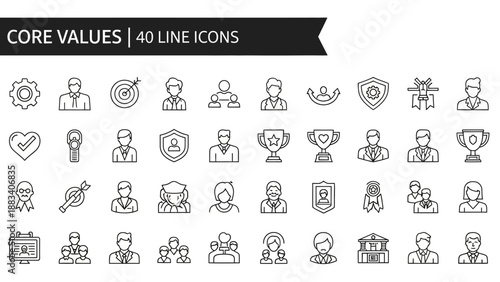 Collection of 40 core value icons for business and personal use