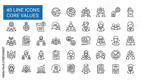 48 line icons representing core values and business ethics