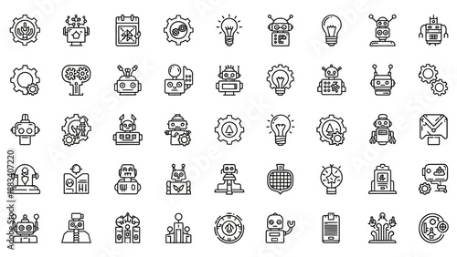 A collection of 40 unique black and white icons or symbols