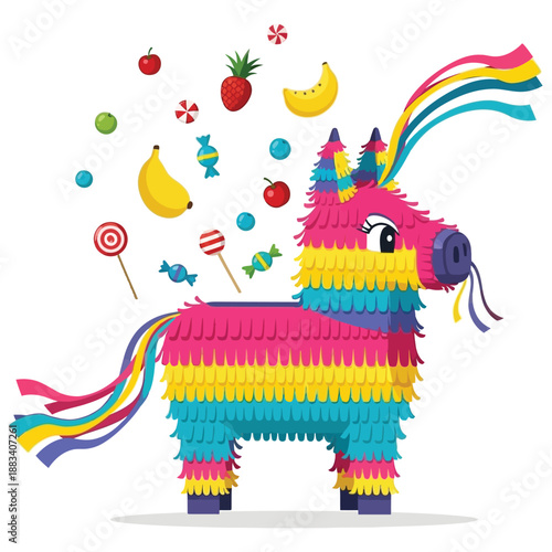 Colorful piñata with treats posada mexicana Vector