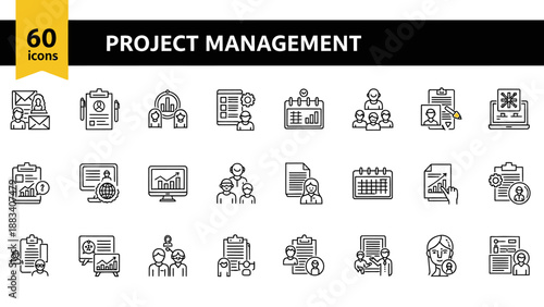 Project management icons and workflow illustrations