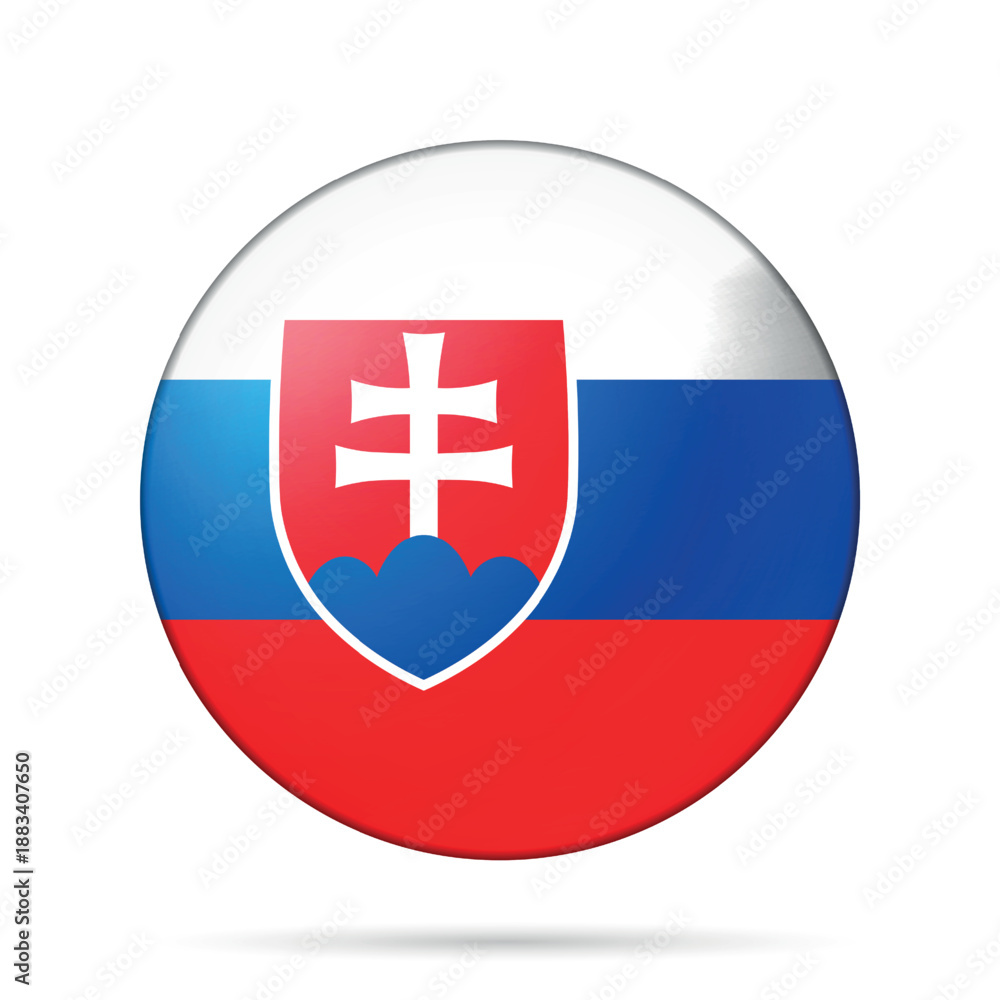 Obraz premium Glass light ball with flag of Slovakia. Round sphere, template icon. Slovak national symbol. Glossy realistic ball, 3D abstract vector illustration. Big bubble.