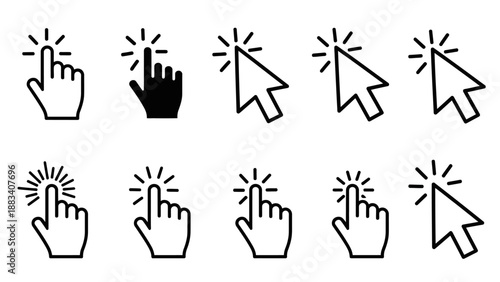 Computer mouse cursor click hand icons set