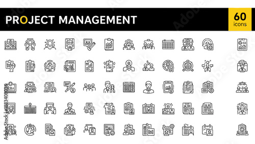 Project management icons and symbols set for business and planning