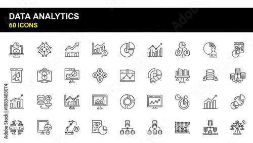 Data analytics icons set for business intelligence and statistics