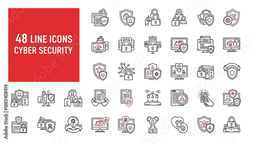 Cyber security line icons set for digital safety and protection