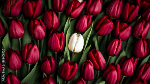 Wallpaper Mural Red Tulips With Single White Flower Symbol of Uniqueness 19 Torontodigital.ca