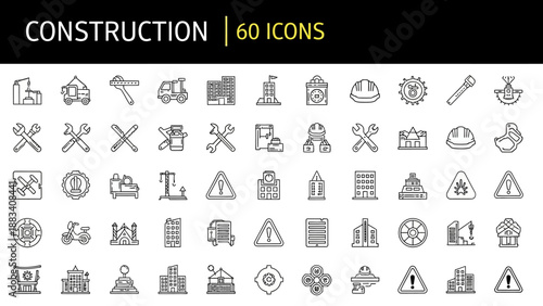 Construction icons set for building and architecture design