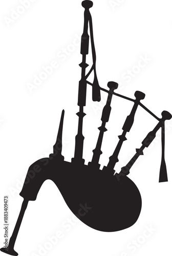 Silhouette of traditional scottish bagpipes on a white background