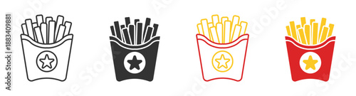 French Fries Icon Set. Fast Food Snack Symbols. Potato Fries Pack, Restaurant Menu, Vector Illustration.
