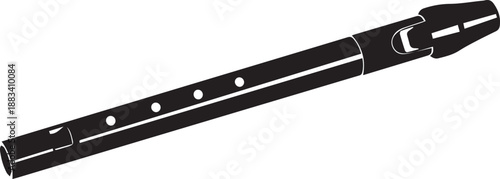 Black irish tin whistle with six holes on a white background