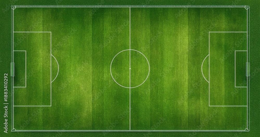 Naklejka premium The Soccer Field Aerial View with Lush Green Turf and Marked Pitch Lines
