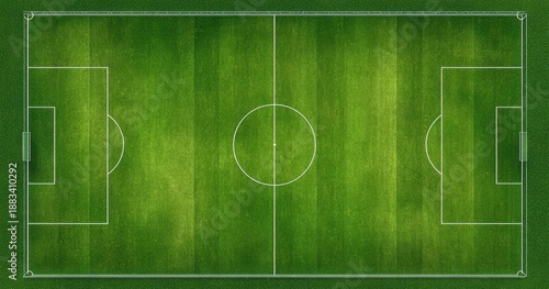 The Soccer Field Aerial View with Lush Green Turf and Marked Pitch Lines