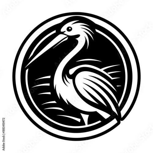 A solid style icon of a stork bird