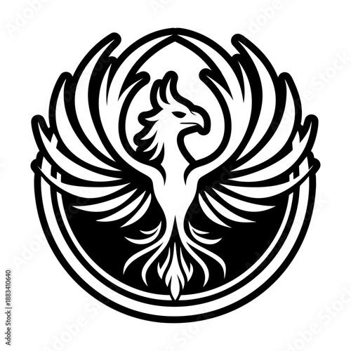 Filled style icon showing a phoenix logo