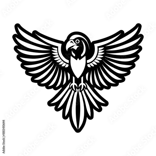 A solid style icon of a macaw logo