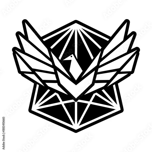 A solid style icon representing an origami bird