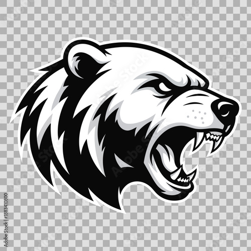 Vector illustration of a grizzly bear and wild lion head mascot silhouette for a black ink animal tattoo or wildlife nature symbol