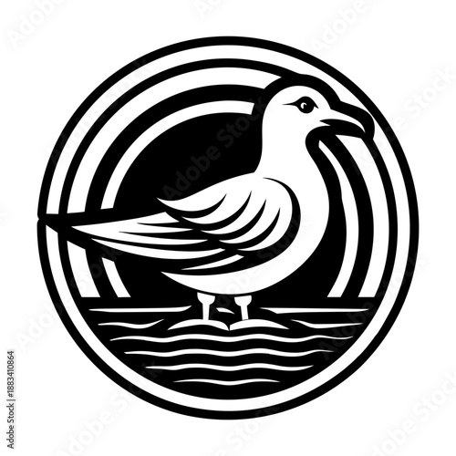 Filled style icon showing a seagull logo