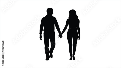 a couple holding hands walking together in a striking black silhouette