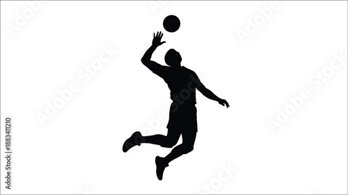 a dynamic silhouette of a man jumping and tossing a ball upwards