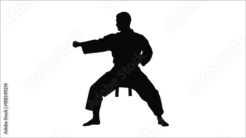 a martial arts practitioner performing a dynamic stance silhouette
