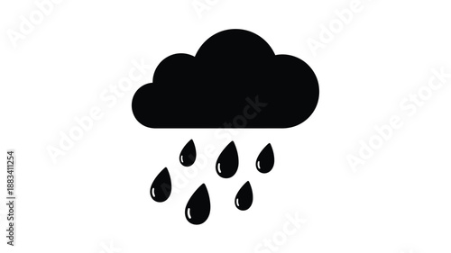a simple black cloud with raindrops graphic icon stylized silhouette