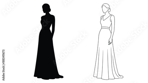 a woman s elegant long gown design presented in a striking silhouette