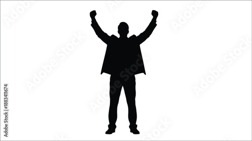 a person raising arms in victory joyful celebration black figure silhouette