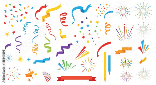 A collection of colorful celebration confetti elements and illustrations for festive occasions in America