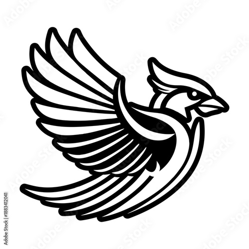 A solid style icon of a songbird logo