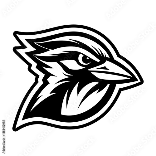 A filled style icon of a songbird face