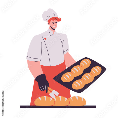 baking and decorating pastries in patisserie illustration