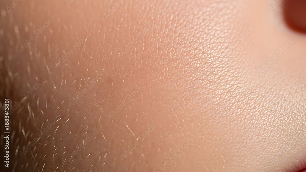 Fototapeta premium Close-up of human skin with fine hairs and texture skin texture peach skin tone