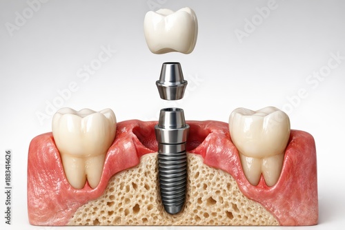 Exploded View of Dental Implant and Components