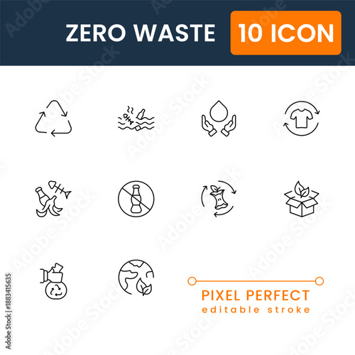 Zero waste vector icons recycle reuse compost eco lifestyle flat symbols for environmental protection and green design