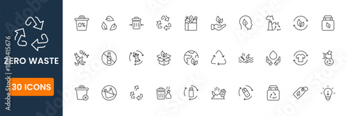 Zero waste icon set with recycling reuse compost eco friendly lifestyle vector symbols for sustainability environmental design