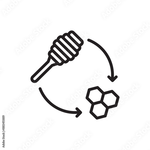 Honey processing icon. Apiculture and natural food production, representing honey extraction, beehive management, sustainable honey refining, beeswax recycling, and artisanal apiary technologies.