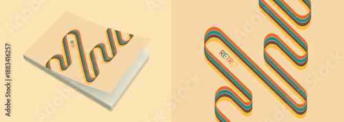 Colorful lines. Curved ribbons. Softcover book layout. Cover design template. Vector illustration for brochure, poster, flyer, album, magazine, planner, notebook or notepad.