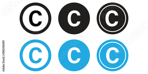 Trademark copyright icon set. Registered patent symbol. Legal copyright sign in circle, intellectual property. Outline and flat style icon for web design. Vector illustration