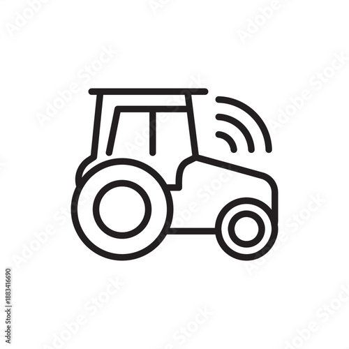 Autonomous tractor icon. Smart farming and robotic agriculture, representing self-driving tractors, GPS-guided farm machinery, unmanned ag-vehicles, and precision agricultural automation systems.
