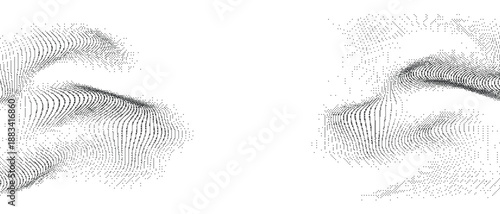 Black and white halftone illustration of two abstract curved shapes side by side