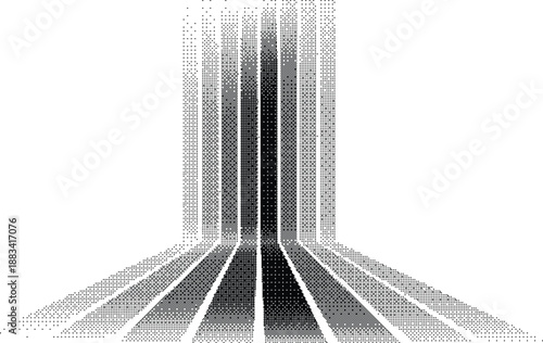 Black and white pixelated road on with halftone effect