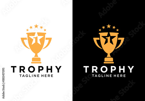 Trophy logo vector, simple trophy design template, champion logo design with trophy and star